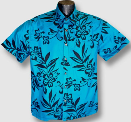 Polynesian Reef Blue  Hibiscus Hawaiian Shirt- Made in USA